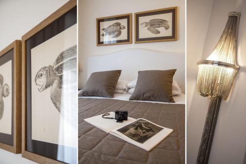 阿拉西奥丽都酒店的卧室两张照片,配有一张床和一盏灯
