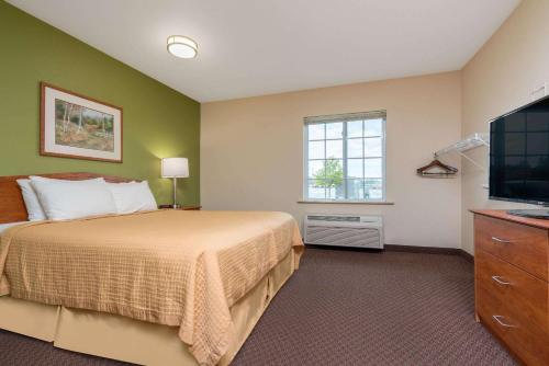 罗切斯特罗彻斯特戴斯套房酒店的一间卧室配有一张床和一台平面电视