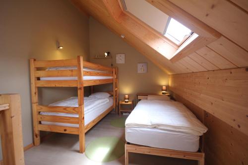 弗罗夏佩勒Journal aux Lacs-5pers的一间卧室设有两张双层床和天窗
