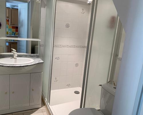 戈尔德La Forge - Gordes的带淋浴、盥洗盆和卫生间的浴室