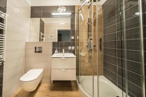 波别罗沃Baltic Apartments的浴室配有卫生间、盥洗盆和淋浴。