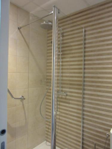 尚帕尼奥勒Hotel de la Londaine的浴室里设有玻璃门淋浴