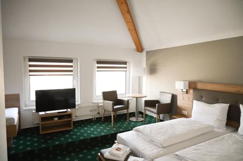 哥廷根新星酒店的配有一张床和一台平面电视的酒店客房
