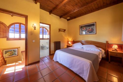 圣塔克里斯蒂纳阿鲁Mas Torrellas的一间带大床的卧室和一间浴室