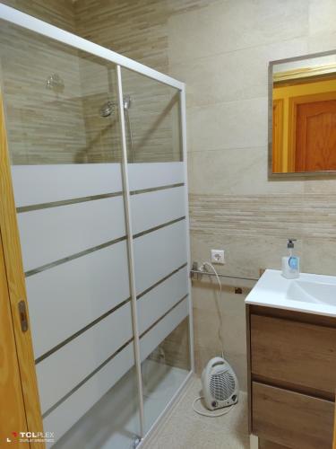 鲁伊德拉CASA ALDONZA的带淋浴和盥洗盆的浴室