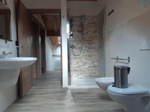 Saint-ChristopheCasa Cheney的带淋浴、卫生间和盥洗盆的浴室