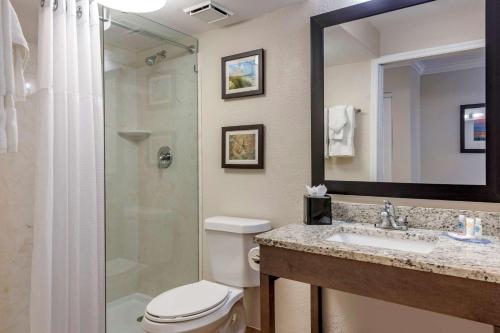 代托纳海滩Comfort Inn & Suites Daytona Beach Oceanfront的浴室配有卫生间、盥洗盆和淋浴。
