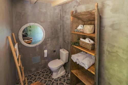 萨扎瓦河畔斯韦特拉Treehouse Stvořidla的一间带卫生间和镜子的浴室