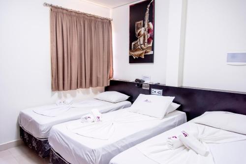 巴雷拉斯Bougainville Barreiras的带窗户的客房内设有两张单人床。