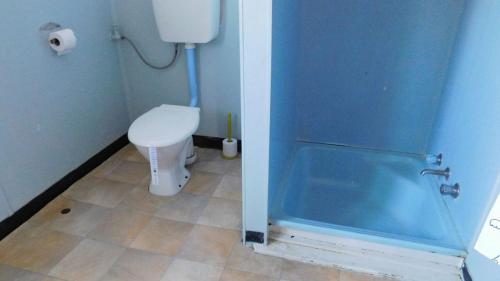 朱里恩湾Cottage 53 - Topspot Cottages的一间带卫生间和玻璃淋浴间的浴室