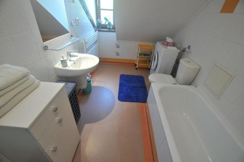 斯米扎尼索鲁多斯-斯皮斯基卢维多姆旅馆的浴室配有盥洗盆、卫生间和浴缸。