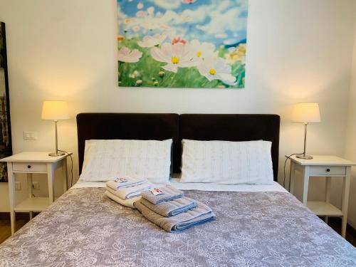 帕多瓦Appartamenti Portavenezia的一张带两个枕头的床和两盏灯