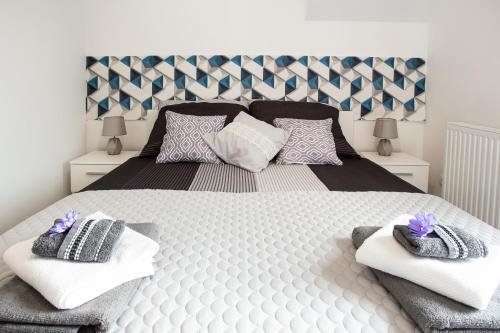 库多瓦-兹德鲁伊Apartamenty Pod Cisem的一张带两个枕头的大白色床