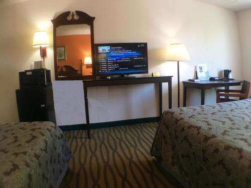 盖茨堡总统旅馆及套房酒店的酒店客房设有一张床和一面大镜子