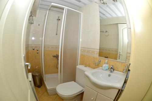 特佩杰卡Rooms and Apartaments De Niro的浴室配有卫生间、盥洗盆和淋浴。