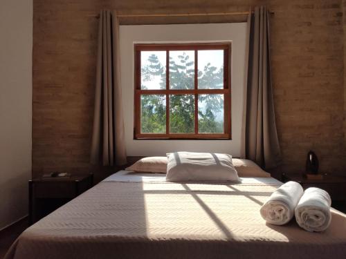 德尔菲诺波利斯Céu da Canastra的一间卧室配有带毛巾的床