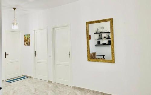 突尼斯Un emplacement exceptionnel的一间拥有白色墙壁和一面镜子的房间