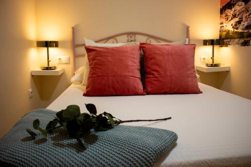 麦地那西多尼亚Apartamento Torreon的一间卧室配有红色枕头的床