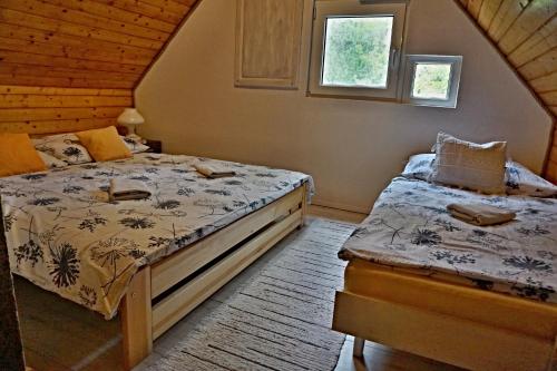 利托斯基简Chata Bačova skala的小木屋内一间卧室,配有两张床