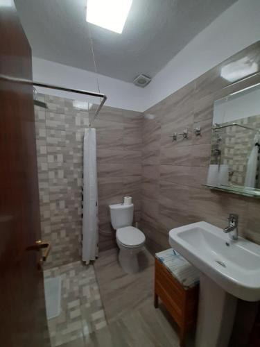 斯基亚索斯镇莫利亚酒店的一间带卫生间和水槽的浴室