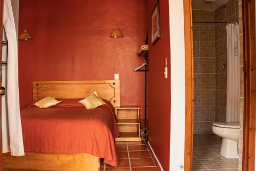 圣克里斯托瓦尔-德拉斯卡萨斯Hotel Casa Margarita的一间卧室配有一张床,浴室设有卫生间