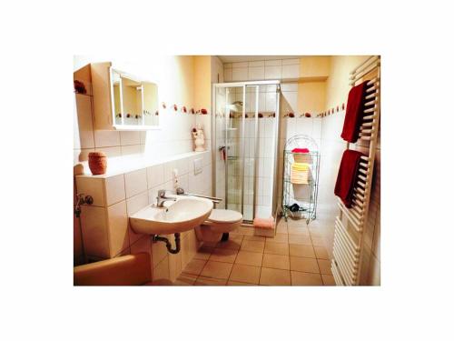 奥特尔恩多夫Göteborg的一间带水槽、卫生间和淋浴的浴室