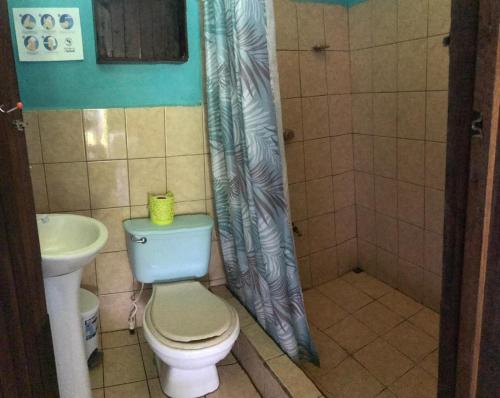 托尔图格罗All Rankins Eco-Lodge的一间带卫生间和水槽的浴室