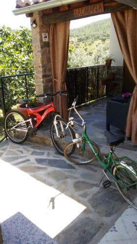 巴伦西亚德亚尔坎塔拉La Cabaña Romantica de Llano的停在房子旁的门廊上的自行车