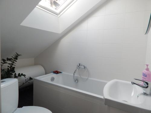 考纳斯ROKO Apartments的白色的浴室设有卫生间和水槽。
