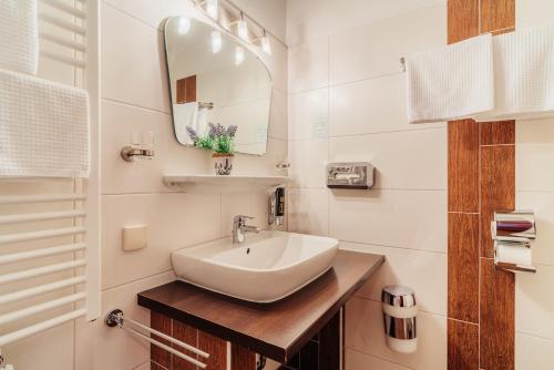布劳恩拉格Hotel Hasselhof Garni Vier Sterne的一间带水槽和镜子的浴室