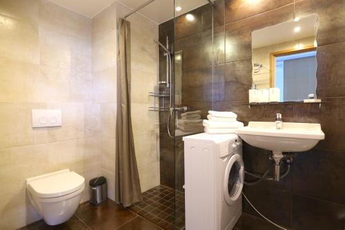 派尔努Lys Apartments City Center的浴室配有卫生间、盥洗盆和淋浴。