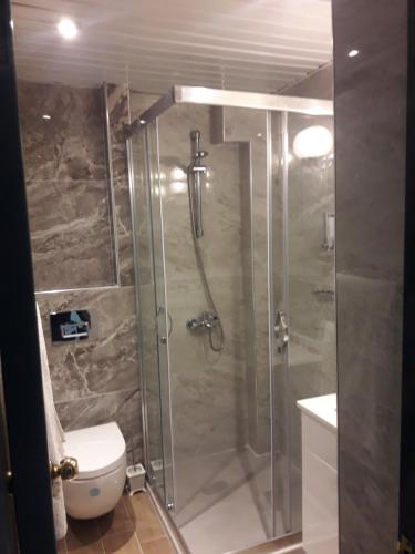 帕莫卡莱Hotel HAL-TUR的带淋浴和卫生间的浴室