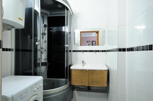 鄂木斯克Omsk Sutki Apartment on 70 let octyabrya 10/3的一间带水槽和洗衣机的浴室