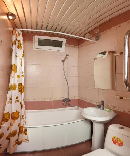 鄂木斯克Omsk Sutki Apartments Krasny Put 67的带浴缸、盥洗盆和卫生间的浴室