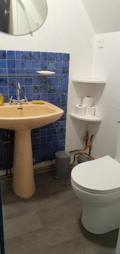 CendrieuxBienvenue en Périgord的一间带卫生间和水槽的浴室
