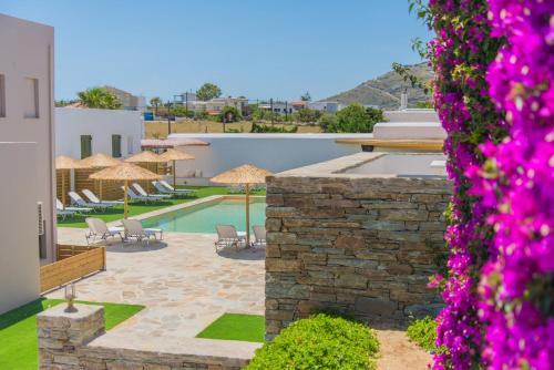 加夫里翁奥斯特里亚公寓酒店的享有游泳池和别墅庭院的景色。