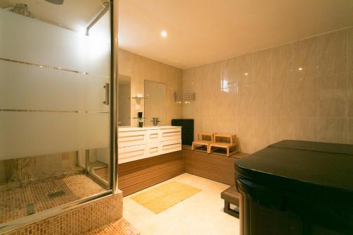 庞坦巴黎东城旅舍的带淋浴和盥洗盆的浴室