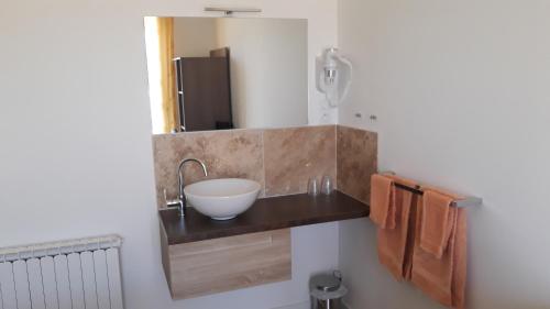 滨海拉塞讷Villa Eveil的一个带水槽和碗在柜台上的浴室