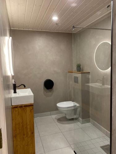 ValgerannaValgeranna puhkekeskuse hotell的浴室配有卫生间、盥洗盆和淋浴。