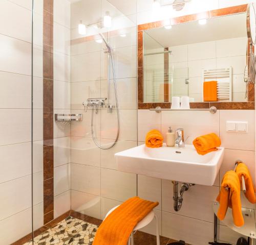 维尔芬翁Alpen Appartements Oberlehengut - HIDEAWAY的一间带水槽和淋浴的浴室