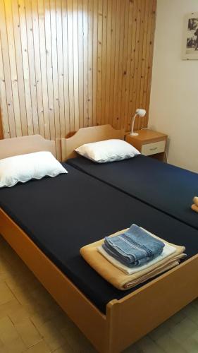 波拉特Villa Kučan的客房内的两张床和两条毛巾