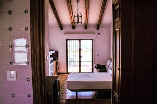 厄尔-汝姆披多El carajo的一间设有床和窗户的房间,以及一张四柱床