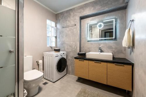 雅典Modern 5BD Apartment in the Heart of Athens的一间带水槽和洗衣机的浴室
