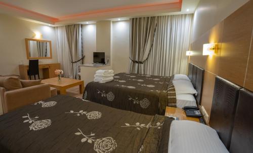 普托莱迈达潘特里迪斯酒店的酒店客房带两张床和一个客厅