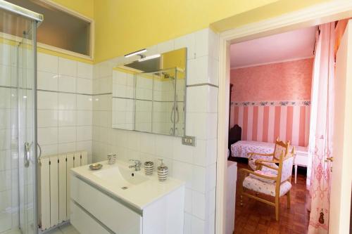 西维尔诺瓦·马尔凯B&B Milù的白色的浴室设有水槽和淋浴。