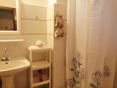 斯基亚索斯镇Nikos Victoria的白色的浴室设有水槽和淋浴。