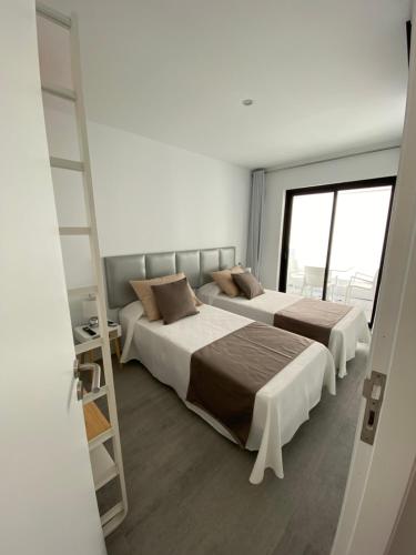 洛斯·亚诺斯·德·阿里丹Flying La Palma - Sostenible的一间卧室设有两张床和梯子