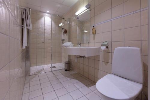 弗莱克菲尤尔马里提姆峡湾酒店的白色的浴室设有卫生间和水槽。