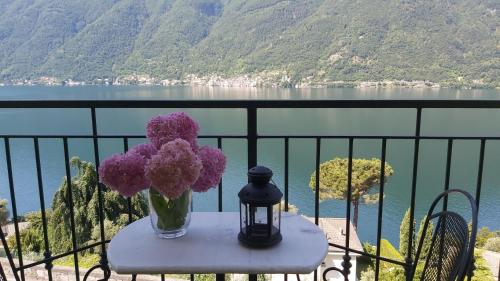内索Balcone dei Limoni的一张桌子上的花瓶,享有湖景