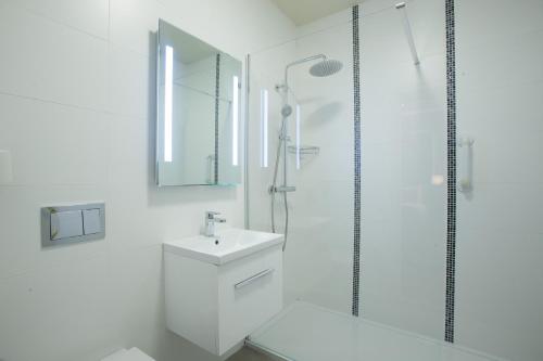 库克斯敦格伦纳云别墅酒店的带淋浴和盥洗盆的白色浴室